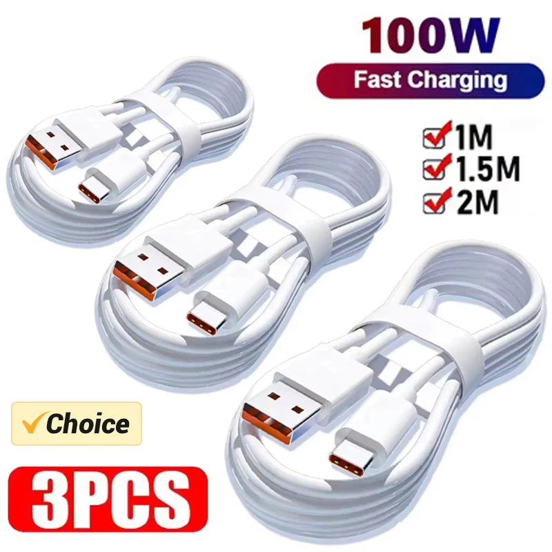 3PCS 100W 6A Super Fast Charger Cable Fast USB Type C Charging Data Cord Quick Charger Cabletype c charger fast charging
