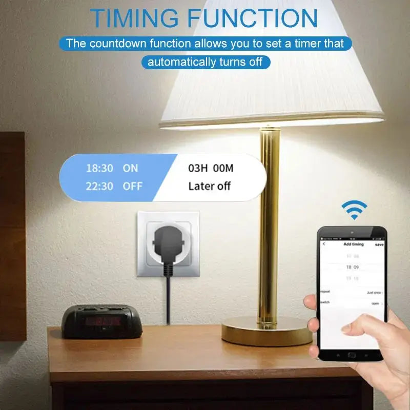 Tuya Smart Socket Outlet EU Plug 16A/20A With Power Monitor Timing Voice Control Wifi Smart Plug Works With Alexa Google Home